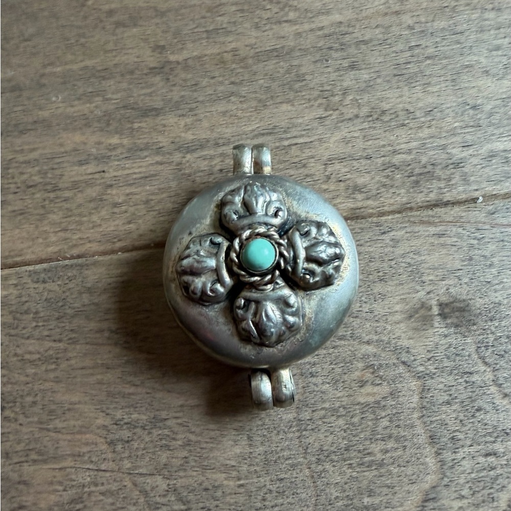 Vintage Silver Prayer Box Locket Pendant with Turquoise